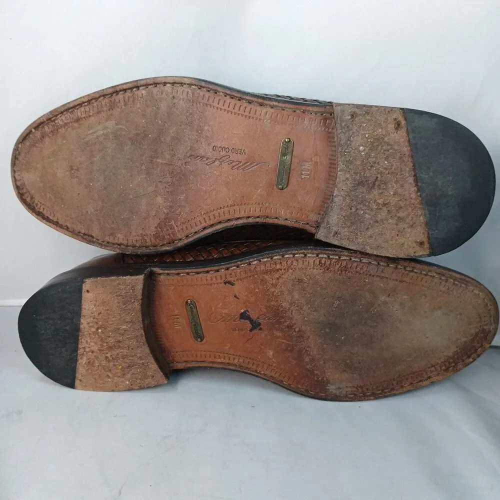 MEZLAN Sz 11 M Brown Crocodile & Woven Leather CATANIA Penny Loafers Dress Shoes